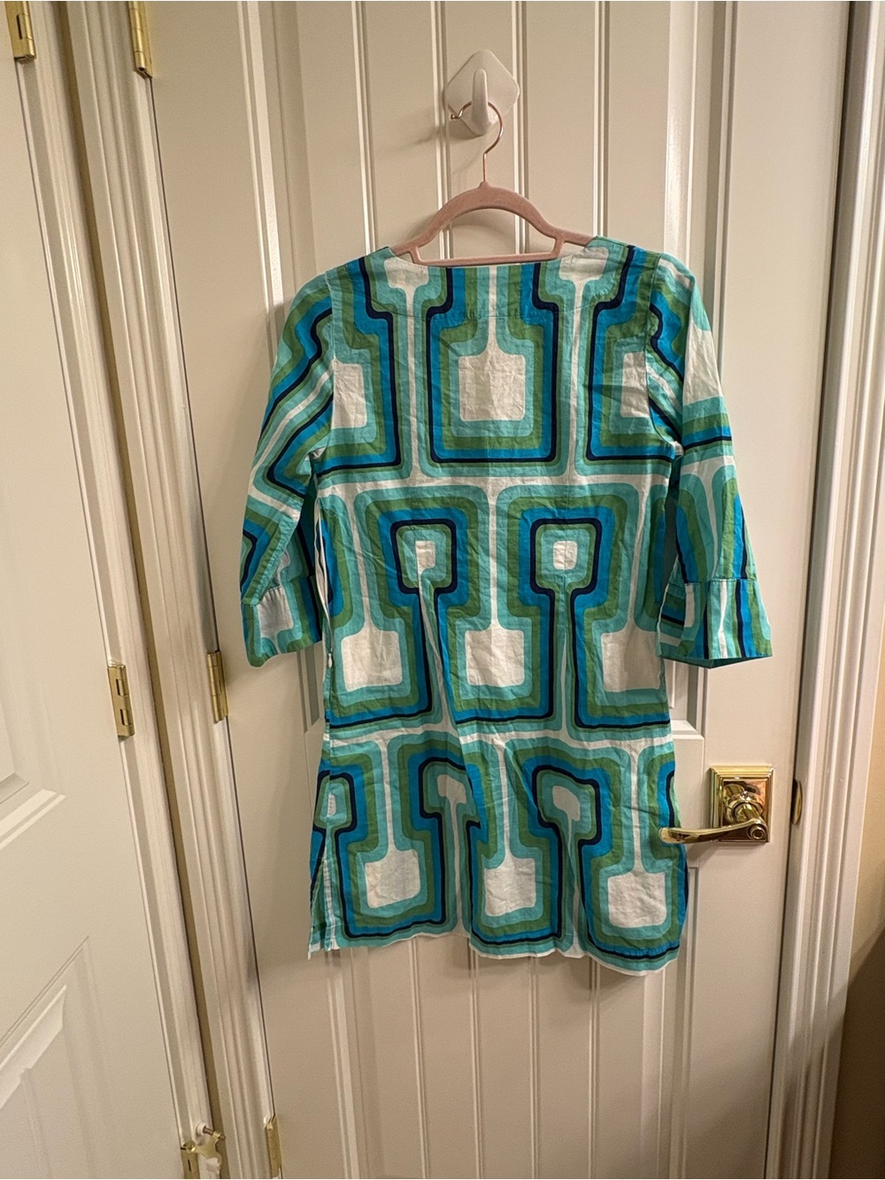 Lesley Evers Ellie Light Cotton Tunic Dress XS Made in CA Beach Blue Green - Picture 2 of 9